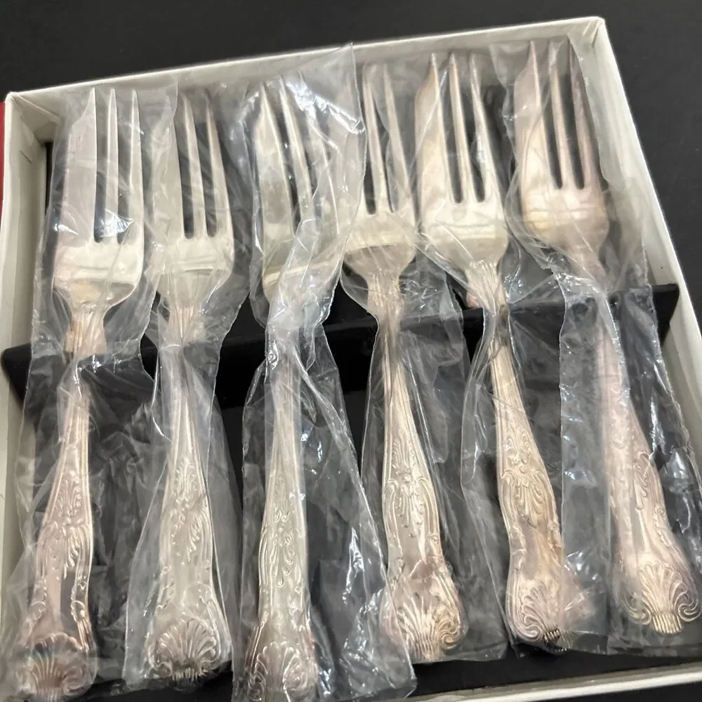F.G. SHEFFIELD ENGLAND EPNS PASTRY Dessert Forks Silver plate Set OF 6 In box